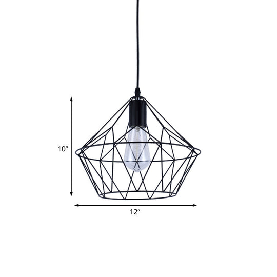 Modern Black Wire Cage Pendant Light Fixture - Stylish Indoor Hanging Lamp with 1-Light