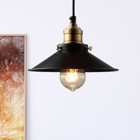 Industrial Black Metal Pendant Ceiling Light - Single Bulb Cone Design Living Room Hanging Lamp