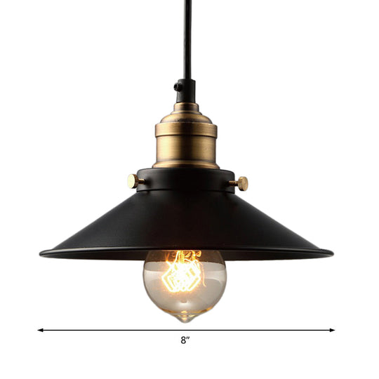 Industrial Black Metal Pendant Ceiling Light - Single Bulb Cone Design Living Room Hanging Lamp