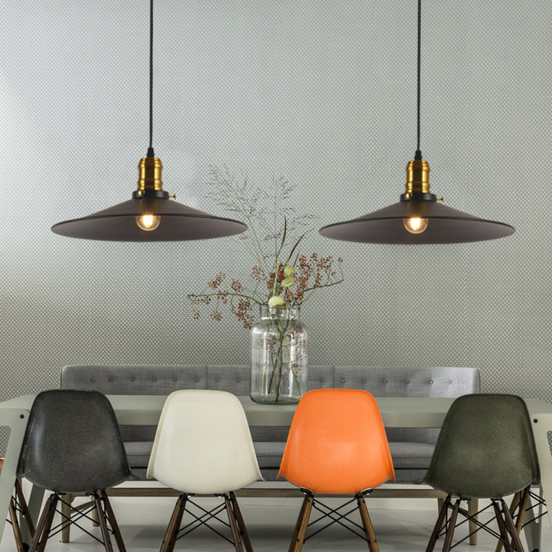 Industrial Black Flared Single Bulb Metal Pendant Light - 8.5"/10"/12" Wide - Stylish Dining Room Hanging Lamp