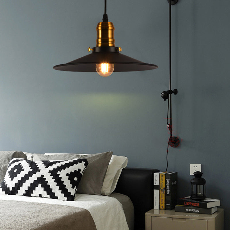 Industrial Black Flared Single Bulb Metal Pendant Light - 8.5"/10"/12" Wide - Stylish Dining Room Hanging Lamp