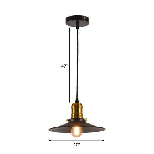 Industrial Black Flared Single Bulb Metal Pendant Light - 8.5"/10"/12" Wide - Stylish Dining Room Hanging Lamp