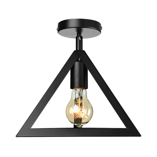 Retro Industrial Wire Cage Ceiling Light with Triangle Shade - 1 Head Metal Lamp in Black/Grey/White