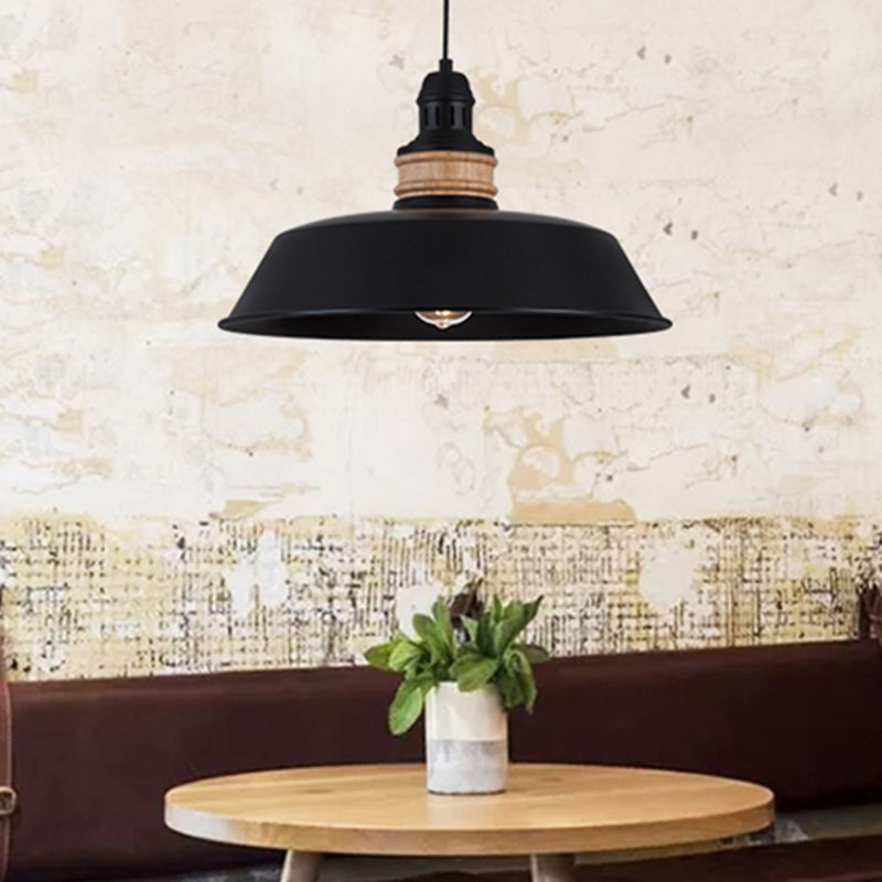 Vintage Black Iron Hanging Pendant Light Fixture - 14/18 Wide 1-Bulb Ideal For Barns Restaurants And