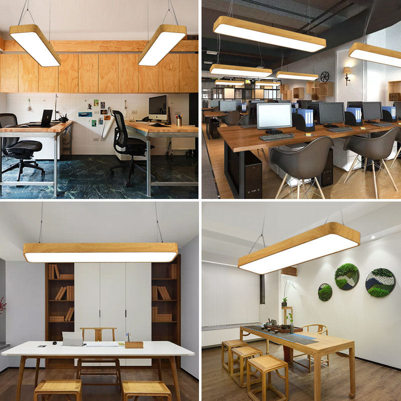 Aluminum Rectangular Drop Pendant Light With Nordic Wood Finish For Office Led Hanging Fixture /