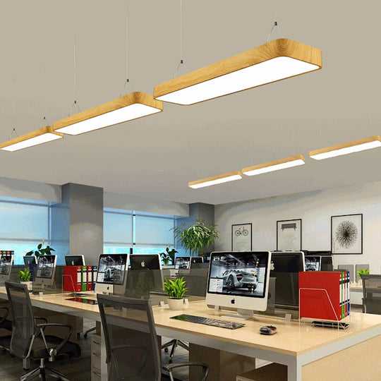 Aluminum Drop Pendant LED Hanging Light with Nordic Wood Finish for Office Spaces