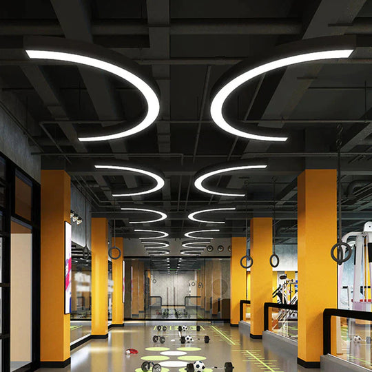 Sleek Metallic LED ARC Pendant: Ideal for Gyms, Shopping Centers, and Spacious Venues