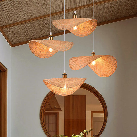 Lotus Leaf Shaped Bamboo 1-Light Asian Pendant Light - Wood Restaurant Hanging Lamp Kit