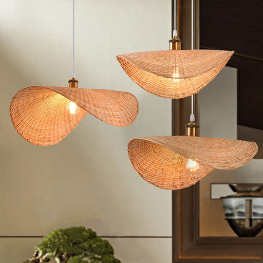 Lotus Leaf Shaped Bamboo Pendant Light - Asian Hanging Lamp Kit