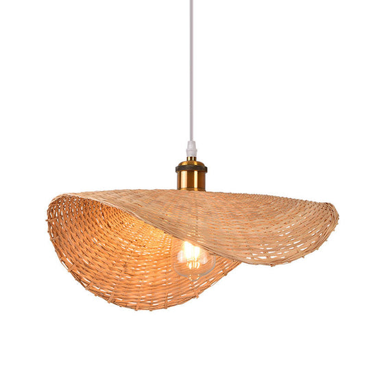 Lotus Leaf Shaped Bamboo 1-Light Asian Pendant Light - Wood Restaurant Hanging Lamp Kit