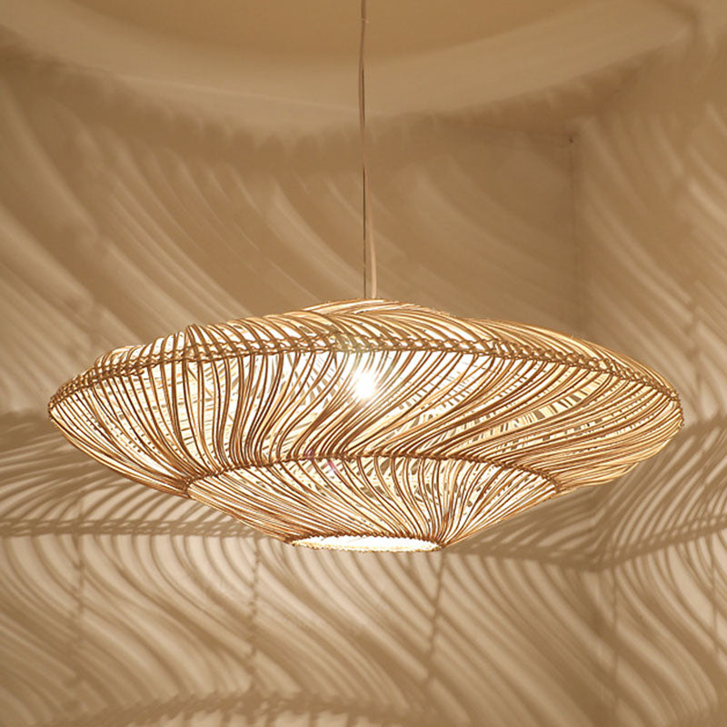 Asian Rattan Flying Saucer Pendant Light For Dining Room Beige / 20