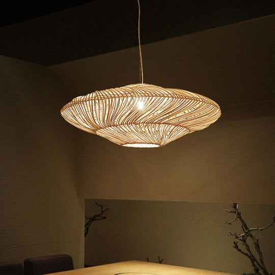 Asian Rattan Flying Saucer Pendant Light For Dining Room