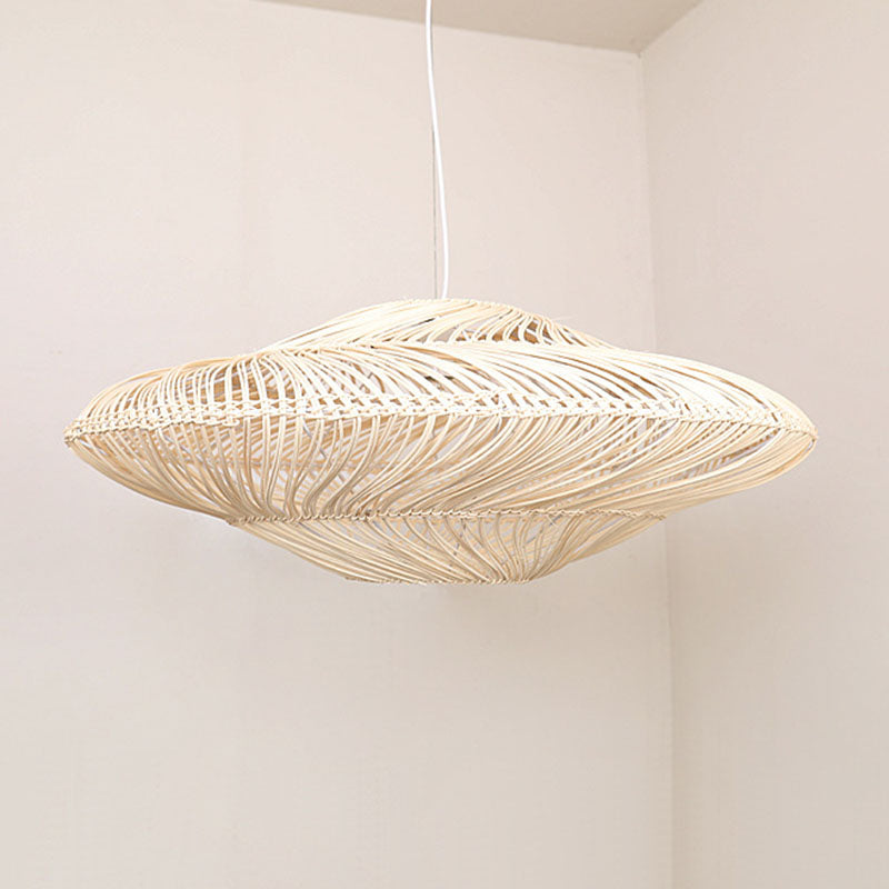 Asian Rattan Flying Saucer Pendant Light For Dining Room