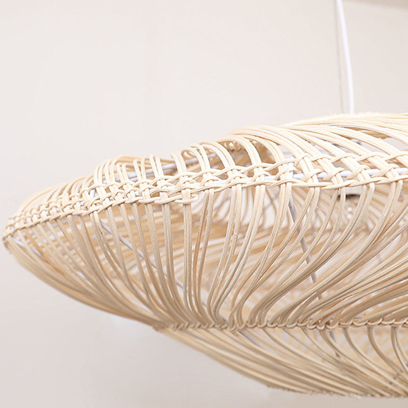 Asian Rattan Flying Saucer Pendant Light For Dining Room