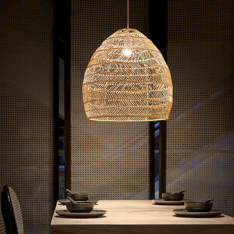 Rattan Pendant Ceiling Light For Elegant Dining - Asian-Inspired Single-Bulb Fixture