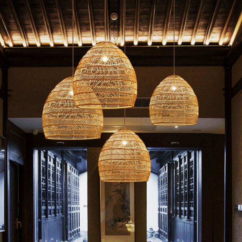 Rattan Pendant Ceiling Light For Elegant Dining - Asian-Inspired Single-Bulb Fixture