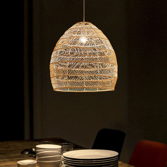 Rattan Pendant Ceiling Light For Elegant Dining - Asian-Inspired Single-Bulb Fixture