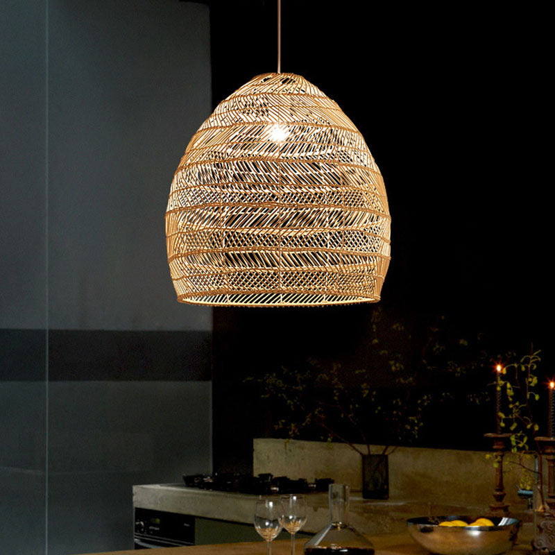 Rattan Pendant Ceiling Light For Elegant Dining - Asian-Inspired Single-Bulb Fixture