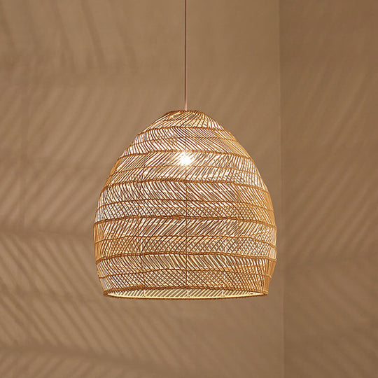 Rattan Pendant Ceiling Light For Elegant Dining - Asian-Inspired Single-Bulb Fixture