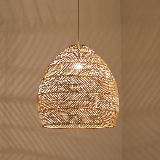 Rattan Pendant Ceiling Light For Elegant Dining - Asian-Inspired Single-Bulb Fixture