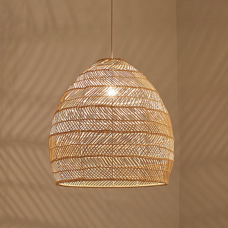 Rattan Pendant Ceiling Light For Elegant Dining - Asian-Inspired Single-Bulb Fixture