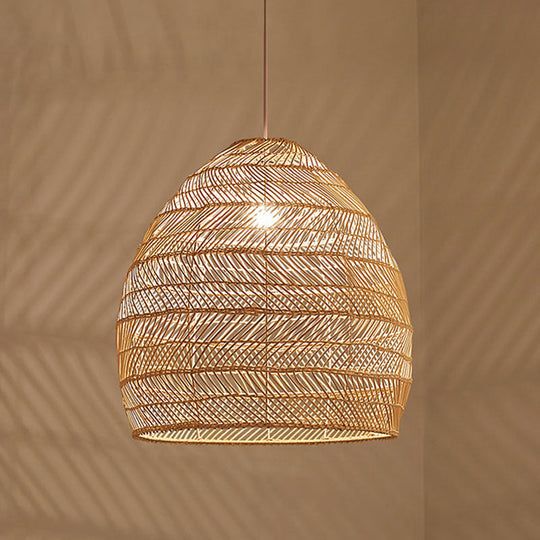 Rattan Pendant Ceiling Light For Elegant Dining - Asian-Inspired Single-Bulb Fixture