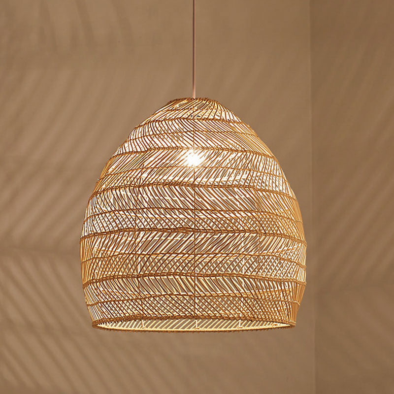 Rattan Pendant Ceiling Light For Elegant Dining - Asian-Inspired Single-Bulb Fixture