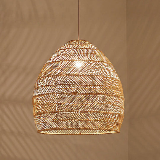 Rattan Pendant Ceiling Light For Elegant Dining - Asian-Inspired Single-Bulb Fixture Beige / 31.5