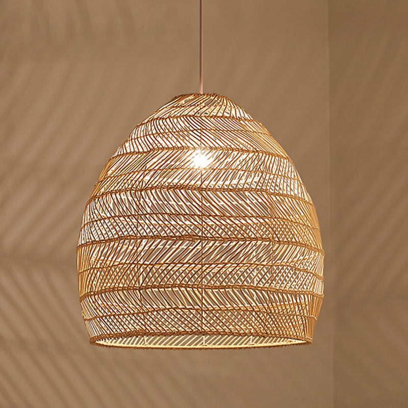 Rattan Pendant Ceiling Light For Elegant Dining - Asian-Inspired Single-Bulb Fixture