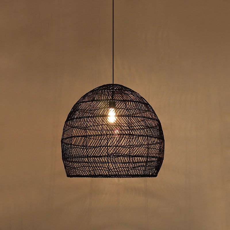 Rattan Pendant Ceiling Light For Elegant Dining - Asian-Inspired Single-Bulb Fixture Black / 14