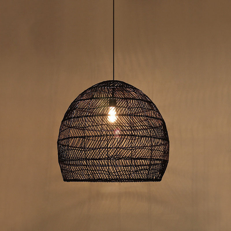 Rattan Pendant Ceiling Light For Elegant Dining - Asian-Inspired Single-Bulb Fixture Black / 18