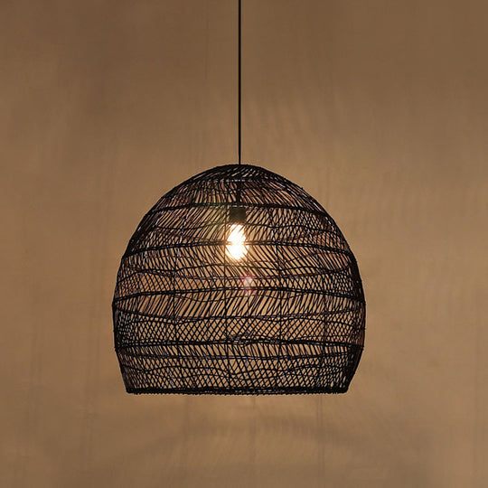 Rattan Pendant Ceiling Light For Elegant Dining - Asian-Inspired Single-Bulb Fixture Black / 20