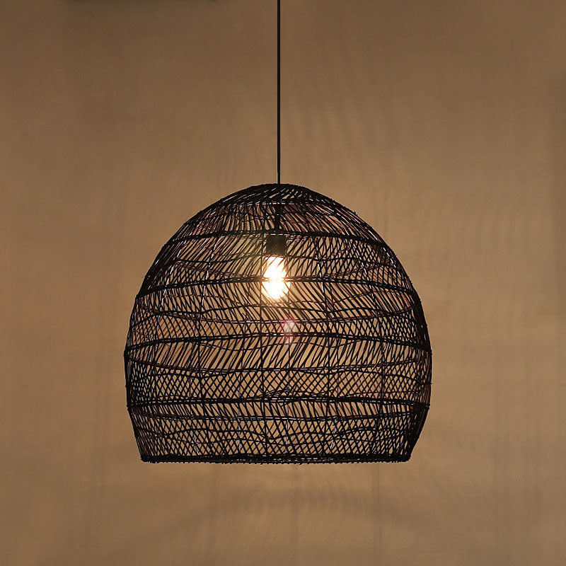 Rattan Pendant Ceiling Light For Elegant Dining - Asian-Inspired Single-Bulb Fixture