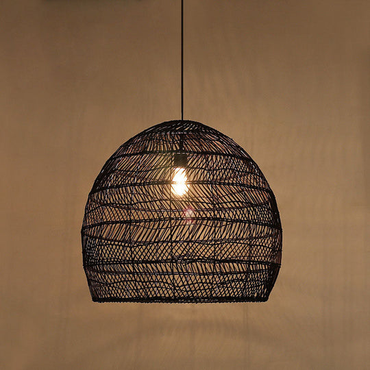 Rattan Pendant Ceiling Light For Elegant Dining - Asian-Inspired Single-Bulb Fixture Black / 23.5