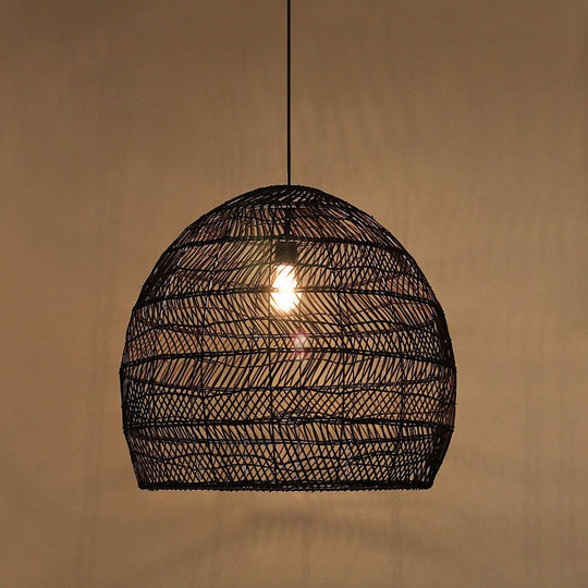 Rattan Pendant Ceiling Light For Elegant Dining - Asian-Inspired Single-Bulb Fixture