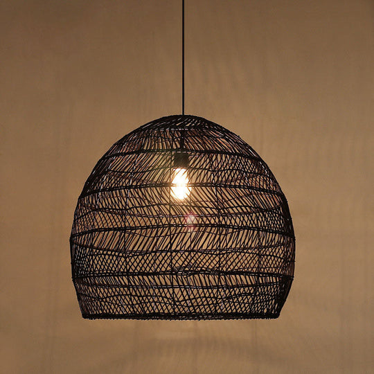 Rattan Pendant Ceiling Light For Elegant Dining - Asian-Inspired Single-Bulb Fixture