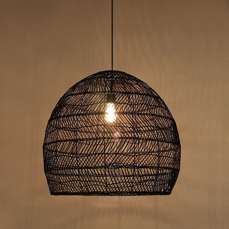 Rattan Pendant Ceiling Light For Elegant Dining - Asian-Inspired Single-Bulb Fixture Black / 39.5