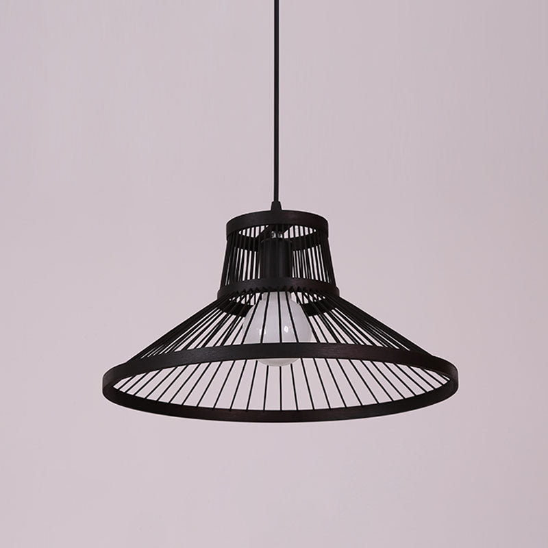 Bamboo Cage Pendant Lighting - Chinese Style 1-Light Black Ceiling Lamp / C