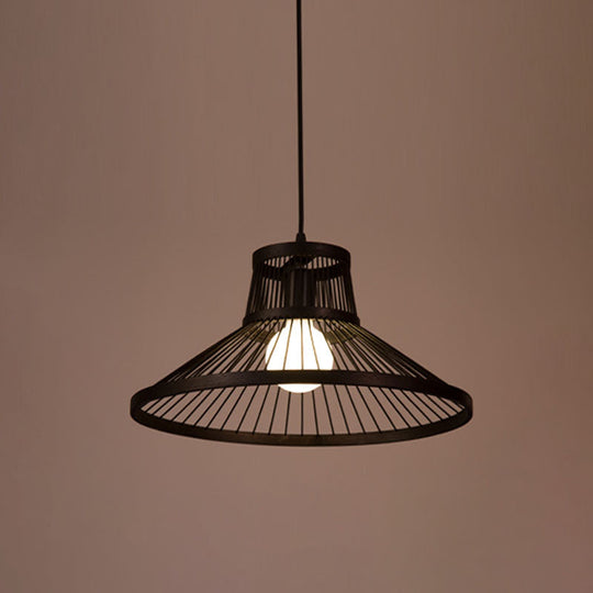 Bamboo Cage Pendant Lighting - Chinese Style 1-Light Black Ceiling Lamp