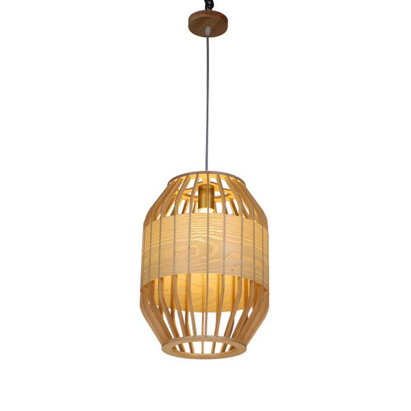 Bamboo Slatted Pendant Light: Asian-Inspired Wood Down Lighting Kit For Table