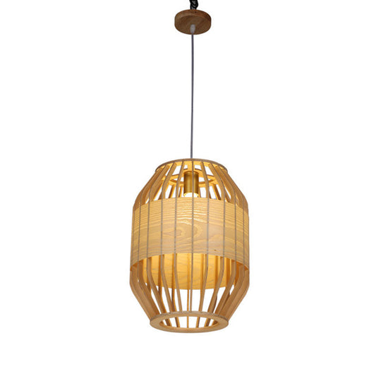 Bamboo Slatted Pendant Light: Asian-Inspired Wood Down Lighting Kit For Table