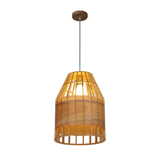 Bamboo Slatted Pendant Light: Asian-Inspired Wood Down Lighting Kit For Table