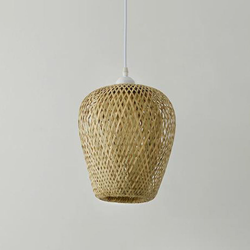 Chinese Style Bamboo Pendant Lamp - Hand-Braided Wood Construction 1 Head Ceiling Lantern / B