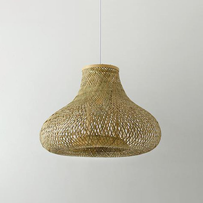 Chinese Style Bamboo Pendant Lamp - Hand-Braided Wood Construction 1 Head Ceiling Lantern