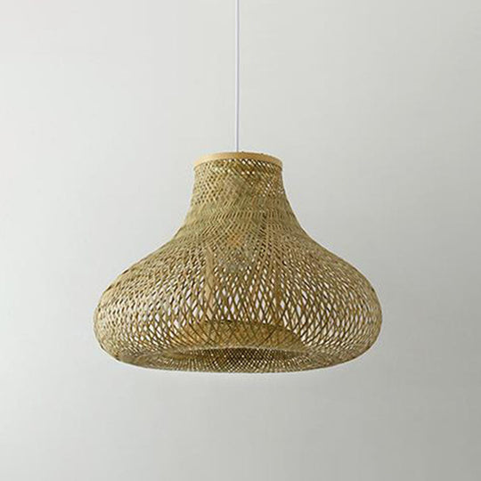 Chinese Style Bamboo Pendant Lamp - Hand-Braided Wood Construction 1 Head Ceiling Lantern