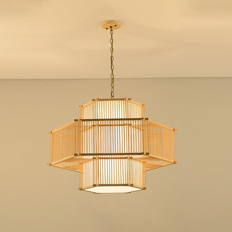 Bamboo Single Pendant Light: Geometric Shape Asian Design For Guest Room