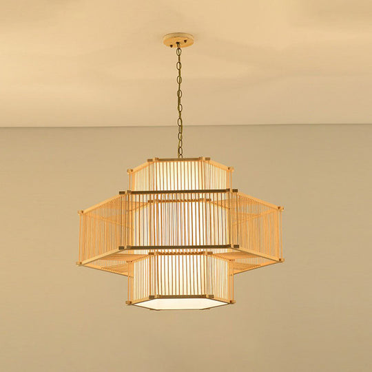 Bamboo Single Pendant Light: Geometric Shape Asian Design For Guest Room