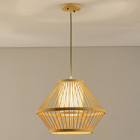 Bamboo Single Pendant Light: Geometric Shape Asian Design For Guest Room