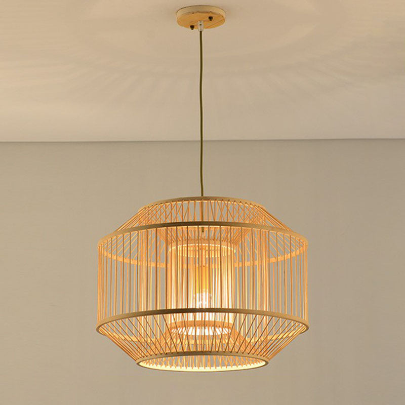 Bamboo Single Pendant Light: Geometric Shape Asian Design For Guest Room