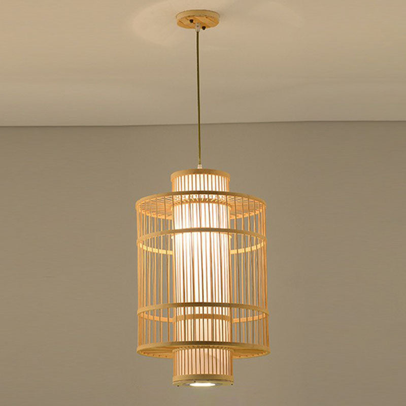 Bamboo Single Pendant Light: Geometric Shape Asian Design For Guest Room